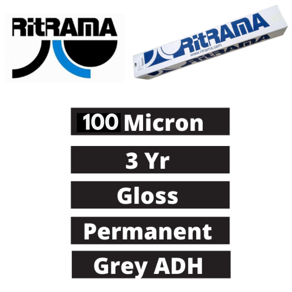 Ritrama Ri-Jet M100 3yr 100mic Monomeric Gloss Vinyl with Grey Adhesive (06493)