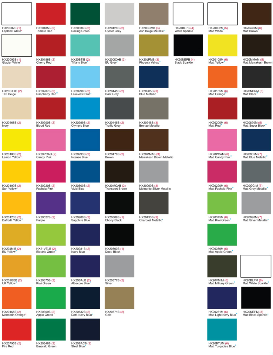Hexis Vinyl Wrap Color Chart